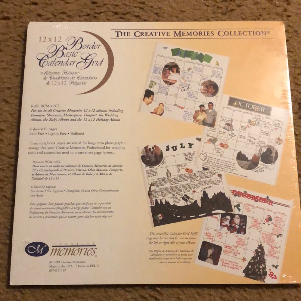 Creative Memories Calendar Grid 12x12 Pages